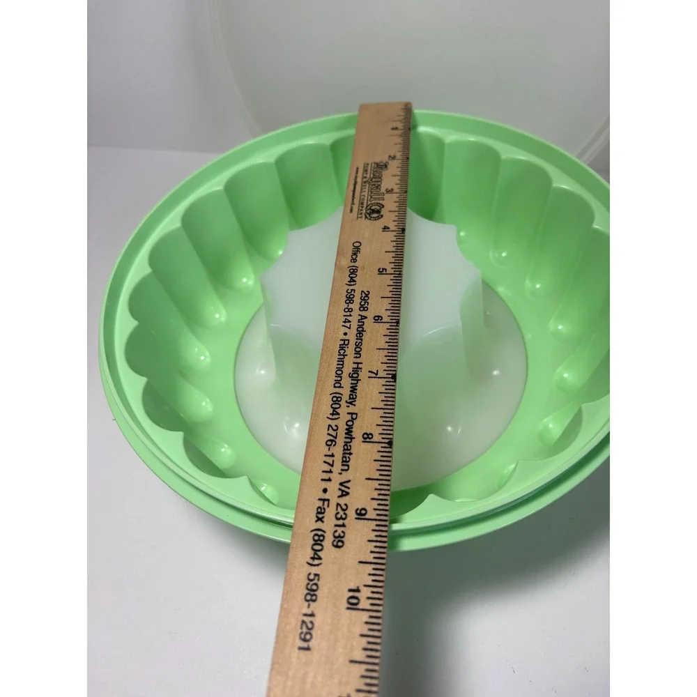 Tupperware Jel-Ring Mold Mint Green 3 Piece Set Fluted Gelatin 1202 Vintage